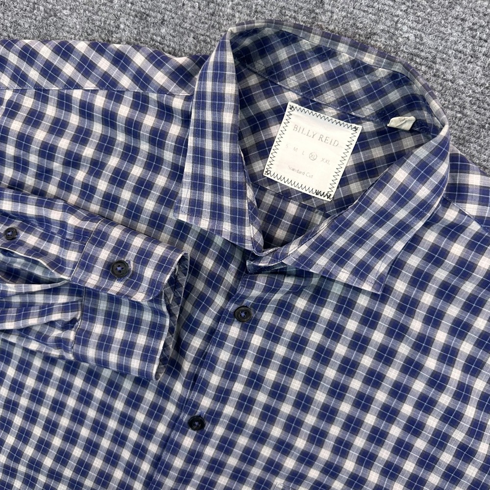 Billy Reid Standard Cut Long Sleeve Shirt Men's XL Blue Gray‎ Check Plaid Casual